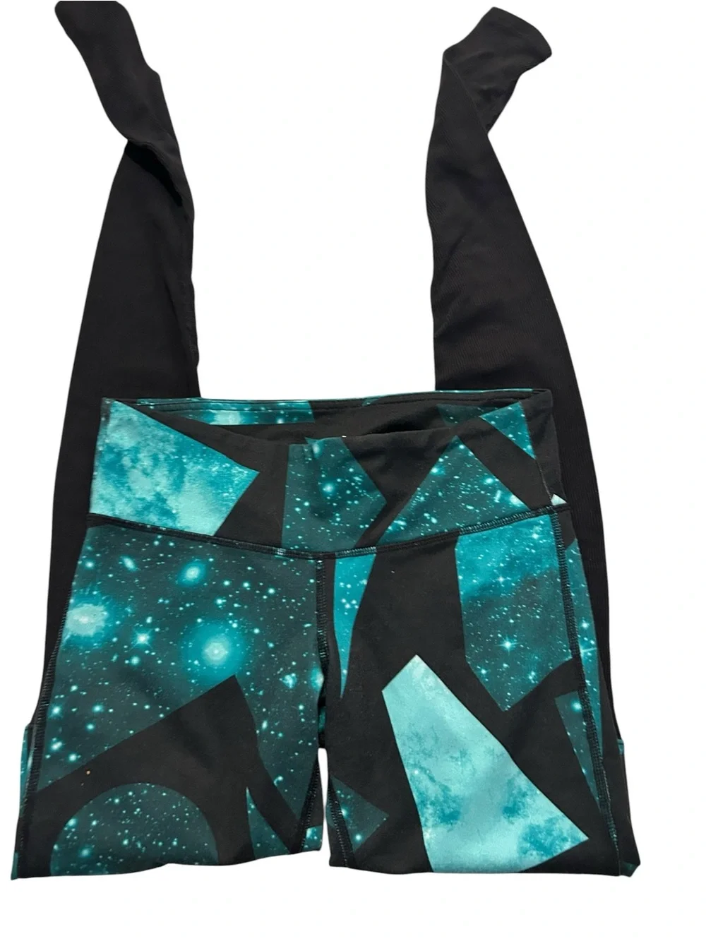 ALO Yoga Black Leggings with Teal Galaxy Panel Jeggings